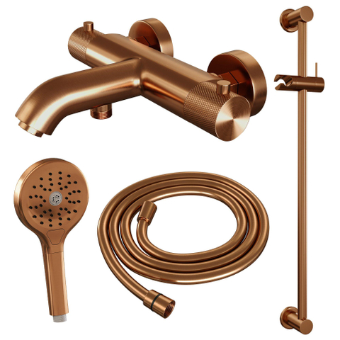 Robinet de baignoire à encastrer Brauer Copper Carving - barre de douche - 2 fonctions - 2 boutons avec relief - douchette ronde 3 positions - PVD - cuivre brossé SW1164714