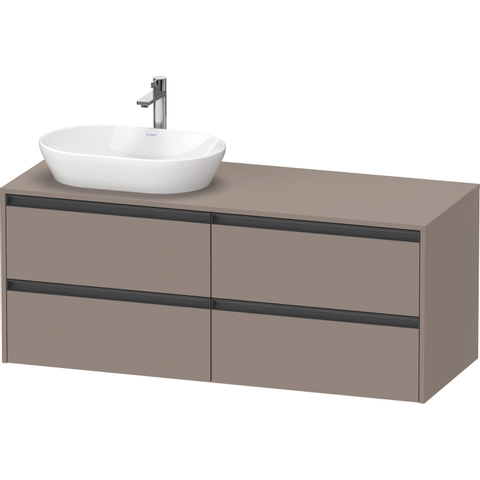 Duravit Ketho.2 Wastafelonderbouwkast - inclusief consoleplaat - met 4 laden - voor waskom links - 140x55x56.8cm - met handgrepen antraciet - basalt mat SW772203