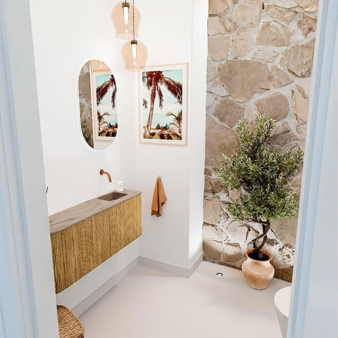 Mondiaz JOYA-DLUX 101.6cm toiletmeubel - ronding links kleur Oak - Wastafel FAYE positie Rechts Zonder kraangat kleur Arena. SW1423908