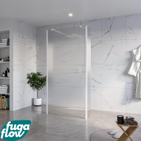 FugaFlow Eccelente Vetro Douche à l'italienne - 100x200cm - verre clair nervuré - anticalcaire - verre de sécurité 8mm - 2 parois latérales 40cm - avec bras muraux et profilés d'angle - Blanc mat SW1125414