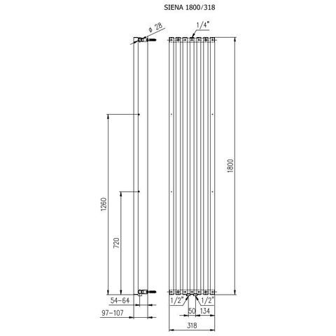 Plieger Siena radiateur design vertical simple 1800x318mm 766W blanc 7253140