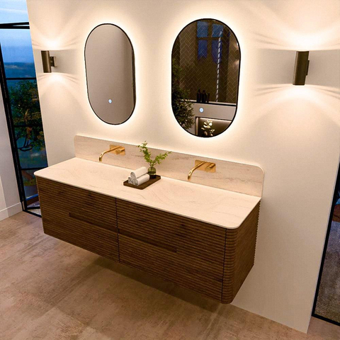 Mondiaz CIRO-DLUX Badkamermeubelset - 160x45x50cm - Solid surface wastafel Meli - 2 wasbak Dubbel - zonder kraangaten - 4 lades - Dusk SW1533181