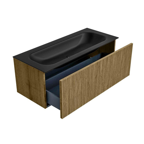Mondiaz KURVE Badkamermeubelset - 110x46x40cm - 1 lade - wastafel solid surface - midden - 1 kraangat - Dusk SW1415126