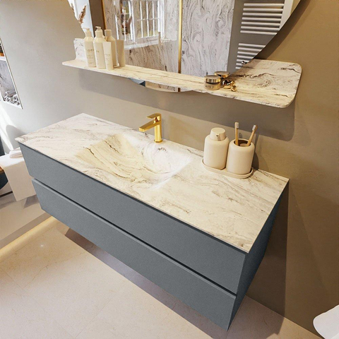 MONDIAZ VICA-DLUX Badkamermeubelset - 130cm - onderkast plata- 2 lades - inbouw wastafel cloud midden - 1 kraangat - 60cm hoge versie - glace SW1088310