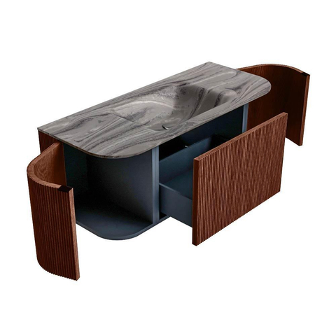 MONDIAZ KURVE-DLUX Meuble de salle de bains 110cm arrondi Gauche + Droite couleur Ruby avec 1 tiroir et 2 portes. Lavabo CLOUD Central sans trou de robinet Sombra. SW1433924