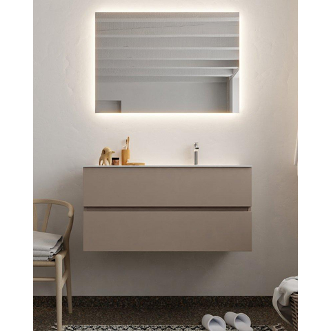 MONDIAZ VICA Ensemble de meuble salle de bain - 100cm - 2 tiroirs - lavabo Cloud à droite - 1 trou de robinet - solid surface smoke SW411345
