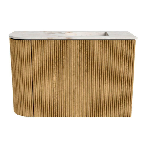 Mondiaz JOYA-DLUX 61.6cm meuble de toilette - arrondi gauche couleur Chêne - Vasque FAYE position Droite Sans trou de robinet couleur Frappe. SW1426199