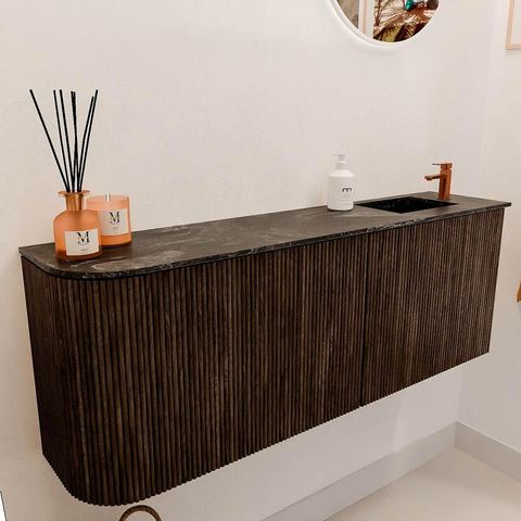 Mondiaz JOYA-DLUX 111.6cm toiletmeubel - ronding links kleur Walnut - Wastafel FAYE positie Rechts 1 kraangat kleur Lava. SW1422483