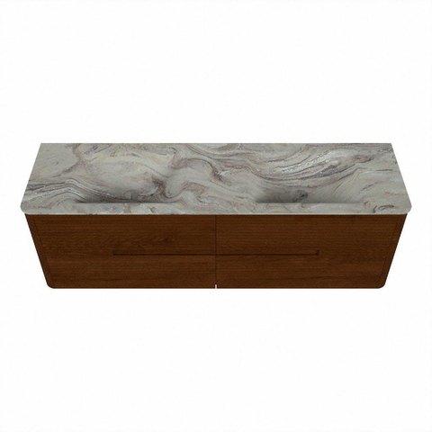 Mondiaz CIRO-DLUX Badkamermeubelset - 160x45x50cm - Solid surface wastafel Glace - 2 wasbak Dubbel - 2 kraangaten - 4 lades - Ruby SW1531685