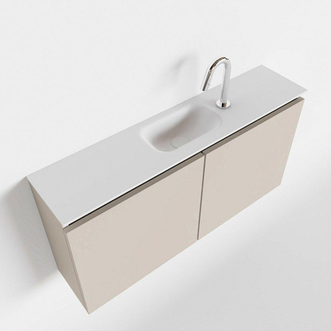 MONDIAZ TURE Toiletmeubel 100x23x50cm met 1 kraangaten 2 deuren linen mat Wastafel Eden midden Solid Surface Wit SW475098