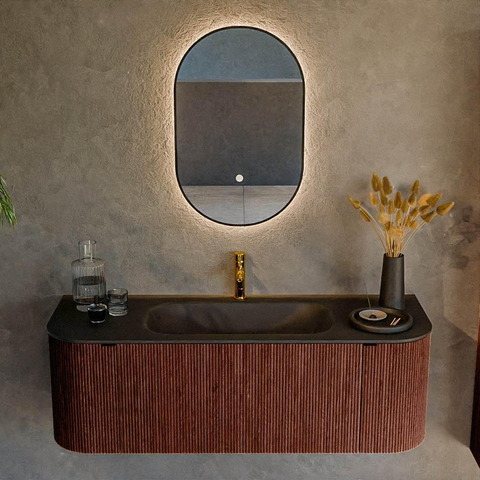Mondiaz KURVE Ensemble de meubles de salle de bains - 130x46x40cm - 1 tiroir - 2 portes - lavabo solid surface - milieu - 1 trou de robinet - Ruby SW1415418