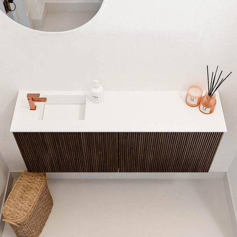 Mondiaz JOYA 100cm toiletmeubel - kleur Walnut - Wastafel FAYE positie Links 1 kraangat kleur Talc. SW1421280