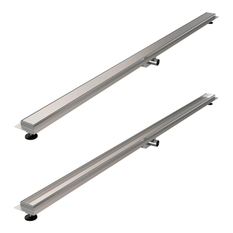 Brauer Douchegoot - 200x7x6.7cm - ondiepe vloerflens - zijuitloop - tegelinlegrooster omkeerbaar - RVS OUTLETSTORE STORE30767