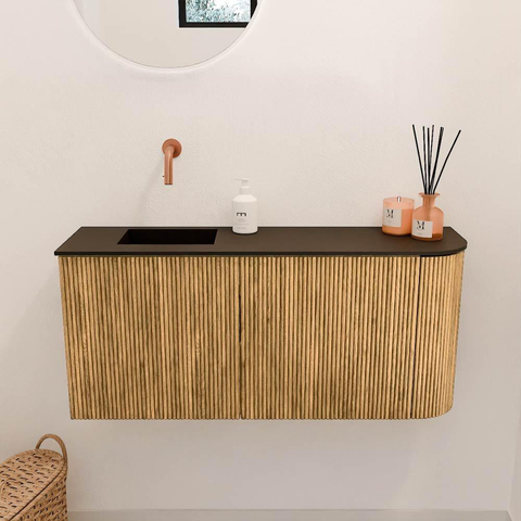 Mondiaz JOYA 91.6cm meuble de salle de bains - arrondi droite couleur Oak - Vasque FAYE position Gauche Sans trou de robinet couleur Urban SW1421272