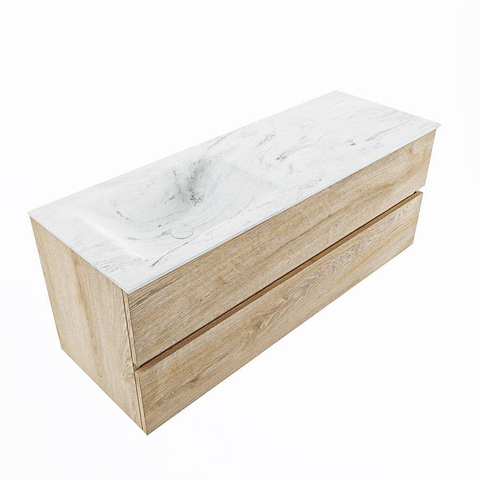 MONDIAZ VICA-DLUX Badkamermeubelset - 130cm - onderkast washed oak - 2 lades - inbouw wastafel cloud links - 1 kraangat - 60cm hoge versie - opalo SW1088422