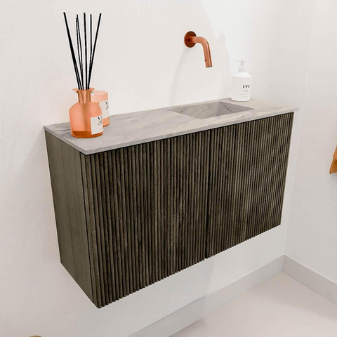 Mondiaz JOYA-DLUX 70cm toiletmeubel - kleur Shadow - Wastafel FAYE positie Rechts Zonder kraangat kleur Glace. SW1422754
