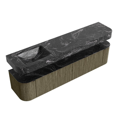MONDIAZ THOR-DLUX 200cm meuble de salle de bains arrondi gauche + droite couleur Shadow avec 2 tiroirs et 2 portes. Vasque suspendue CLOUD Gauche 1 trou de robinet couleur Lava. SW1467042