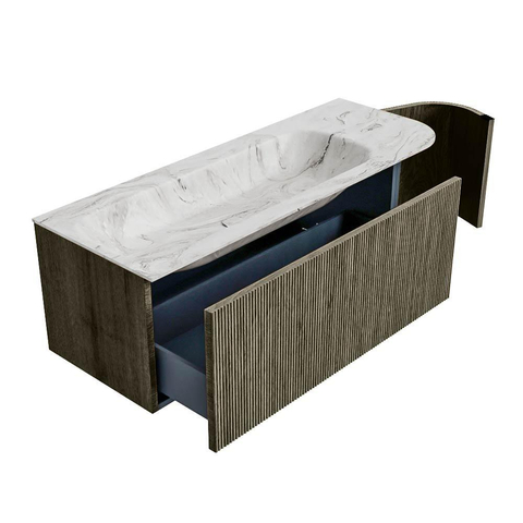 Mondiaz KURVE-DLUX Ensemble de meuble de salle de bains - 125x46x40cm - 1 tiroir - 1 porte - vasque solid surface - gauche - sans trou de robinet - Shadow SW1414558