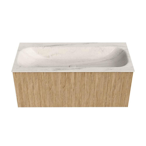 MONDIAZ KURVE-DLUX Meuble de salle de bains 100cm couleur Oak avec 1 tiroir et 0 portes. Lavabo BIG MEDIUM Central 1 trou de robinet Meli. SW1431607