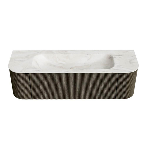 Mondiaz KURVE-DLUX Ensemble meuble de salle de bains - 150x46x40cm - 1 tiroir - 2 portes - lavabo solid surface - milieu - 1 trou de robinet - Shadow SW1414484