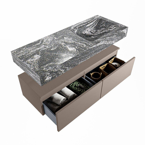Mondiaz ALAN-DLUX Ensemble de meuble - 120cm - meuble Smoke mat - 2 tiroirs - Lavabo Cloud Lava suspendu - vasque droite - 1 trou de robinet SW807956