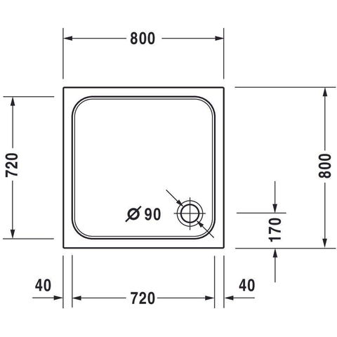 Duravit D-code Kunststof douchebak acryl vierkant - zonder paneel - 80x80cm - met afvoergat - diameter 90mm - wit 0295835