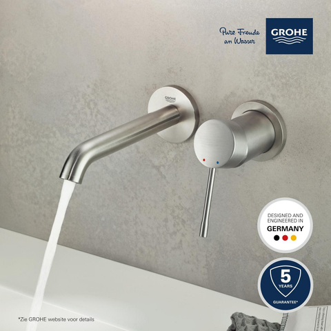 Grohe Essence New Wastafelkraan Inbouw - uitloop 18.3cm - M-size - Supersteel (RVS) SW73261
