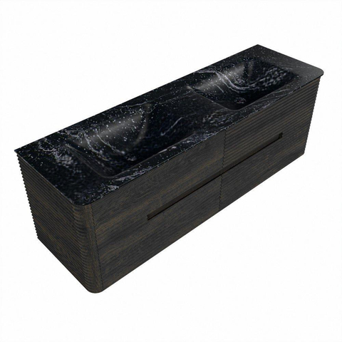 Mondiaz CIRO-DLUX Ensemble de meubles de salle de bains - 150x45x50cm - Plan vasque solid surface Lava - 2 vasques double - sans trous de robinet - 4 tiroirs - Shadow SW1532481