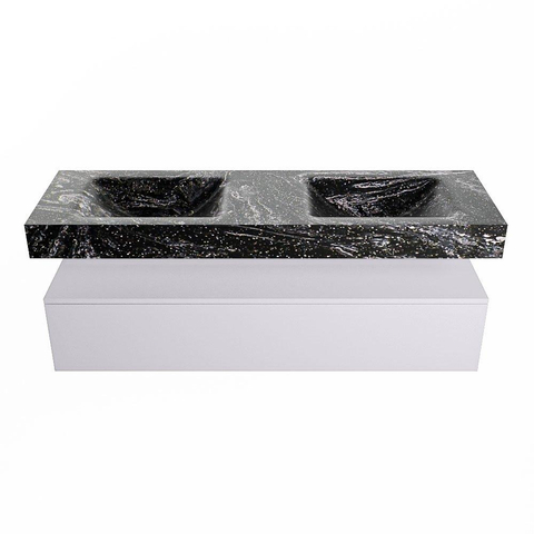 Mondiaz ALAN-DLUX Ensemble de meuble - 150cm - meuble Cale mat - 1 tiroir - Lavabo Cloud Lava suspendu - vasque Gauche et droite - 0 trous de robinet SW808488