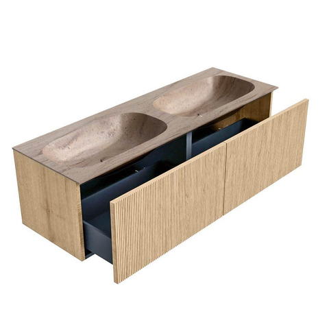 MONDIAZ KURVE-DLUX 140cm badmeubel kleur Oak met 2 lades en 0 deuren. Wastafel STOR SMALL Dubbel zonder kraangat Saba. SW1433113