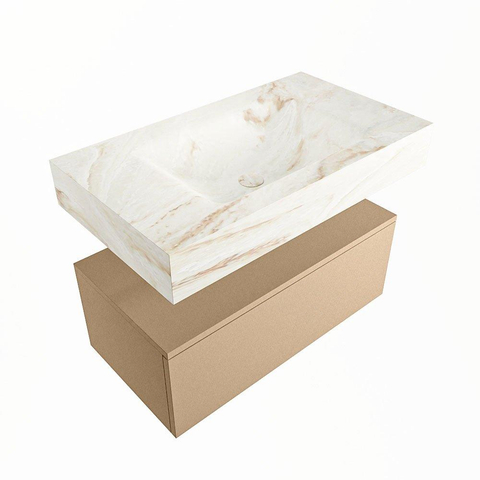 Mondiaz ALAN-DLUX Ensemble de meuble - 80cm - meuble Oro mat - 1 tiroir - Lavabo Cloud Frappe suspendu - vasque Centre - 1 trou de robinet SW804952