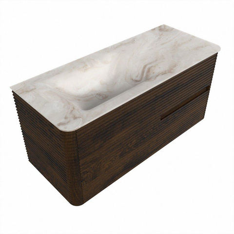 Mondiaz CIRO-DLUX Badkamermeubelset - 110x45x50cm - Solid surface wastafel Frappe - 1 wasbak Links - 1 kraangat - 2 lades - Walnut SW1530291