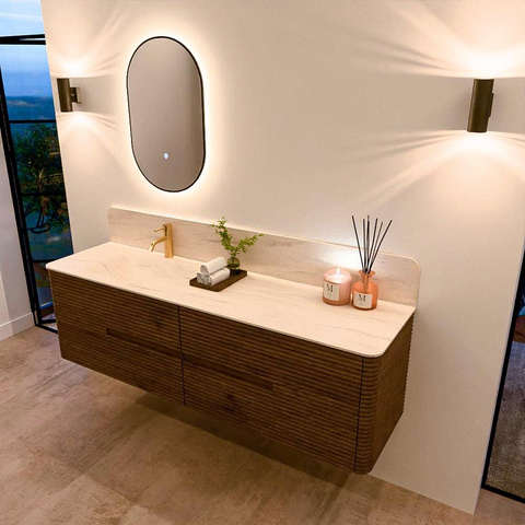 Mondiaz CIRO-DLUX Badkamermeubelset - 170x45x50cm - Solid surface wastafel Meli - 1 wasbak Links - 1 kraangat - 4 lades - Dusk SW1533190
