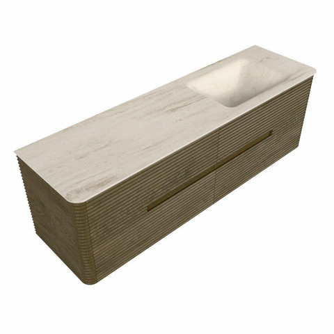 Mondiaz CIRO-DLUX Meuble de salle de bains - 160x45x50cm - Plan vasque solid surface Meli - 1 lavabo à droite - sans trous de robinetterie - 4 tiroirs - Dusk SW1533222
