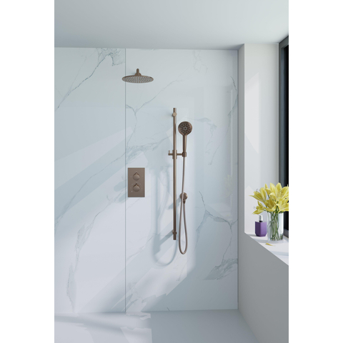 Fortifura Calvi Douche pluie encastrable - thermostatique - bras mural - barre curseur - pomme de douche 25cm - douchette ronde - cuivre brossé SW1170672