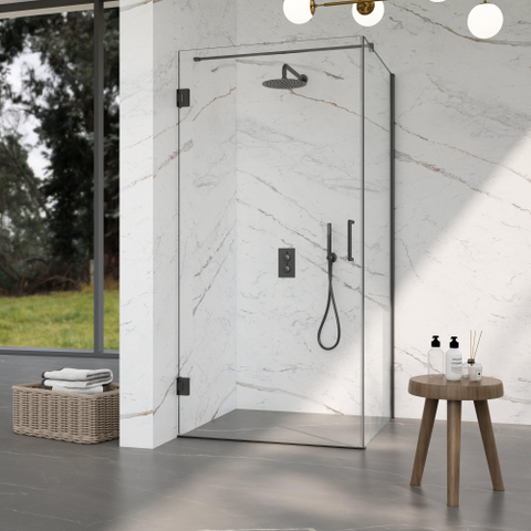 Fortifura Galeria Cabine de douche - 90x100x200cm - scharnières - barre de renfort - poignée plat - verre clair - Gunmetal brossé PVD SW1222466