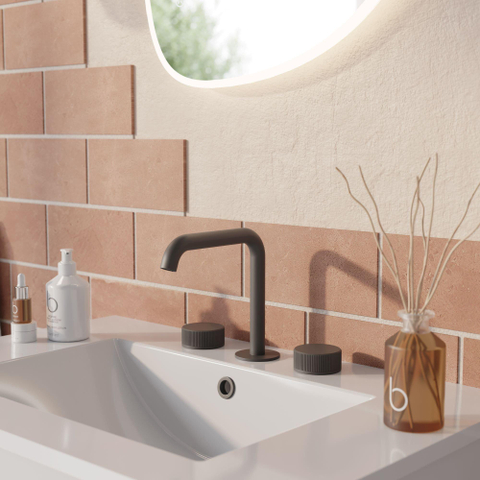 Crosswater 3ONE6 Wastafelkraan opbouw - laag - gebogen uitloop 16.1cm - warm/koud - slate gunmetal (antraciet) SW928249