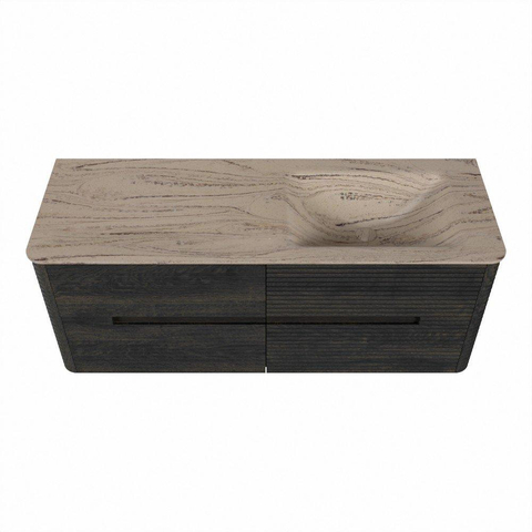 Mondiaz CIRO-DLUX Badkamermeubelset - 130x45x50cm - Solid surface wastafel Arena - 1 wasbak Rechts - zonder kraangaten - 4 lades - Shadow SW1532363