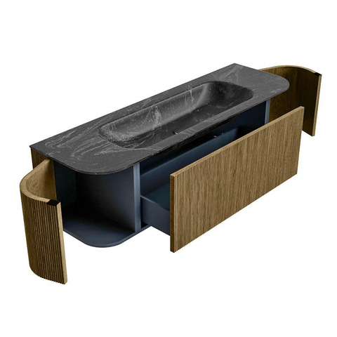 Mondiaz KURVE-DLUX Ensemble de meuble de salle de bains - 150x46x40cm - 1 tiroir - 2 portes - lavabo solid surface - central - 1 trou de robinet - Dusk SW1415263