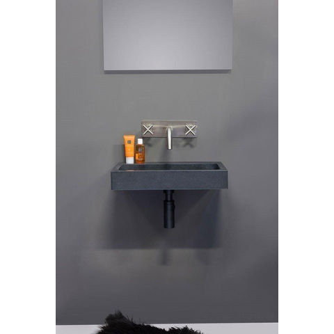 Forzalaqua Taranto Lavabo 50x30x8cm Rectangulaire 1 trou de robinet Pierre naturelle Granit adouci SW230838