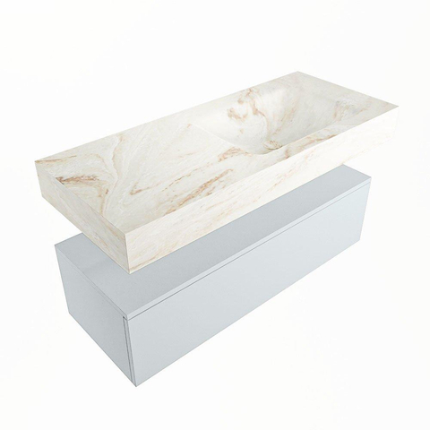 Mondiaz ALAN-DLUX Ensemble de meuble - 110cm - meuble Clay mat - 1 tiroir - Lavabo Cloud Frappe suspendu - vasque Droite - 0 trous de robinet SW804912