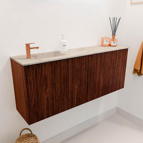 Mondiaz JOYA-DLUX 100cm meuble de salle de bains - couleur Ruby - Vasque FAYE position Gauche 1 trou de robinet couleur Frappe. SW1423491