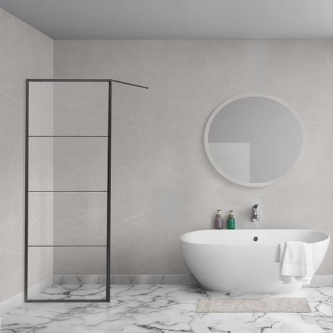 Aqua Vista Triple Paroi latérale - 88x200 cm - incl. barre murale - verre clair - noir mat SW969939