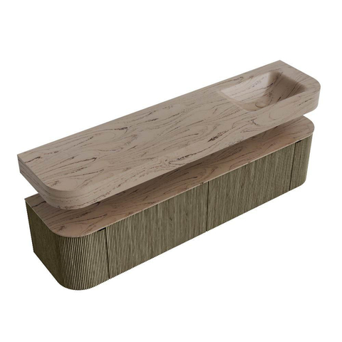 MONDIAZ THOR-DLUX Meuble de salle de bains 190cm arrondi gauche + droite couleur Shadow avec 2 tiroirs et 2 portes. Vasque suspendue CLOUD Droite 1 trou de robinet couleur Arena. SW1466608