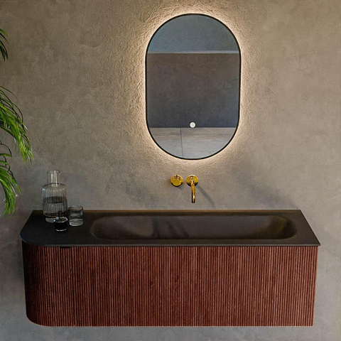 Mondiaz KURVE Ensemble de meubles de salle de bains - 135x46x40cm - 1 tiroir - 1 porte - lavabo solid surface - droit - sans trou de robinet - Ruby SW1415430