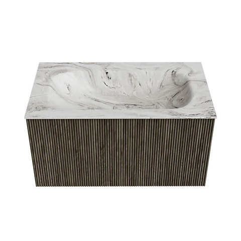 Mondiaz KURVE-DLUX Ensemble meuble de salle de bains - 80x46x40cm - 1 tiroir - vasque solid surface - au milieu - 1 trou de robinet - Shadow SW1414540