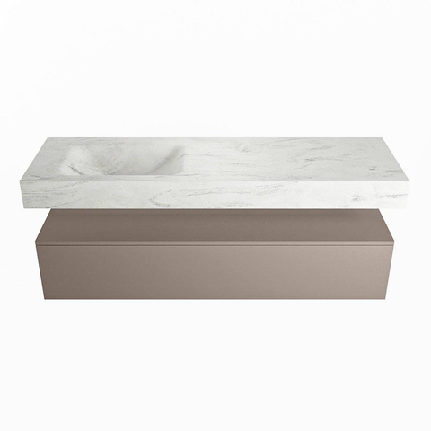 Mondiaz ALAN-DLUX Ensemble de meuble - 150cm - meuble Smoke mat - 1 tiroir - Lavabo Cloud Opalo suspendu - vasque Gauche - 0 trous de robinet SW806406
