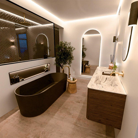 Mondiaz CIRO-DLUX Badkamermeubelset - 160x45x50cm - Solid surface wastafel Glace - 1 wasbak Rechts - zonder kraangaten - 4 lades - Dusk SW1532995