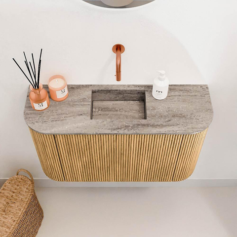 Mondiaz JOYA-DLUX 73.2cm meuble de toilettes - arrondi à gauche et à droite couleur Chêne - Lavabo FAYE position Milieu Sans trou de robinet couleur Oza. SW1424150