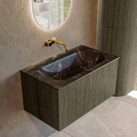 Mondiaz KURVE-DLUX Ensemble de meubles de salle de bains - 80x46x40cm - 1 tiroir - lavabo solid surface - centré - sans trou de robinet - Shadow SW1414628